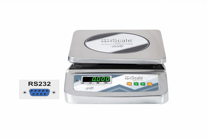iScale i-07-Rs232, 30kg x 1g commercial scale with stamp & certificate, 250x300mm SS Pan, Front & Back Green Display, Rechargeable
