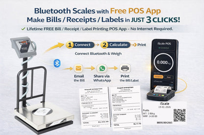 iScale i-12 Bluetooth Platform Scale | 100kg× 10g | SS Pan size 400x400mm | Front & Back Red Display | Free Android/Pc App Billing | For Commercial & Industrial Use