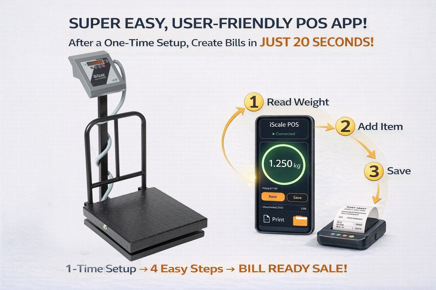 iScale i-13 Bluetooth Platform Scale | 100kg× 10g | MS Pan size 400x400mm | Front & Back Red Display | Free Android/Pc App Billing | For Commercial & Industrial Use