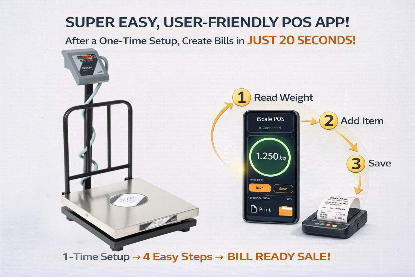iScale i-18 Bluetooth Platform Scale | 500kg× 50g | SS Pan size 600x600mm | Front & Back Red Display | Free Android/Pc App Billing | For Commercial & Industrial Use