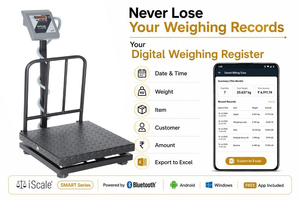iScale S-19, 500kg x 50g Smart Bluetooth Scale | Stamp & Certificate | 600x600mm MS Pan | Free Android & Windows Weight Recording App | Front & Back Red Display