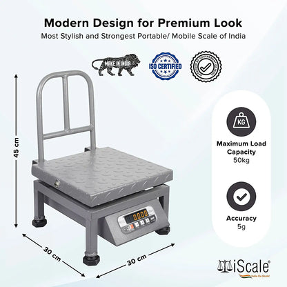iScale i-21 Bluetooth Platform Scale | 50kg× 5g | MS Pan size 300x300mm | Front & Back Red Display | Free Android/Pc App Billing | For Commercial & Industrial Use
