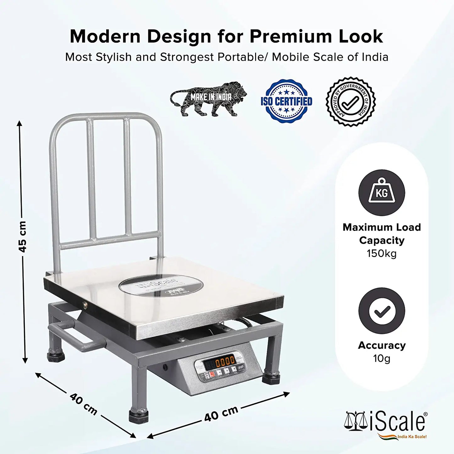 iScale i-22 Bluetooth Platform Scale | 150kg× 20g | SS Pan size 400x400mm | Front & Back Red Display | Free Android/Pc App Billing | For Commercial & Industrial Use