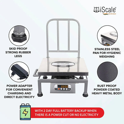 iScale i-22, 150kg x 20g commercial portable scale with stamp & certificate, 400x400mm SS Pan, Front & Back Red Display, Chargeable
