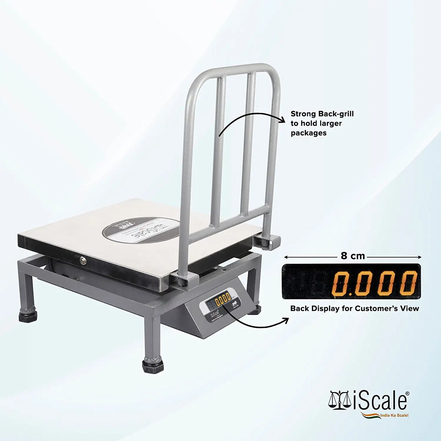 iScale i-22, 150kg x 20g commercial portable scale with stamp & certificate, 400x400mm SS Pan, Front & Back Red Display, Chargeable