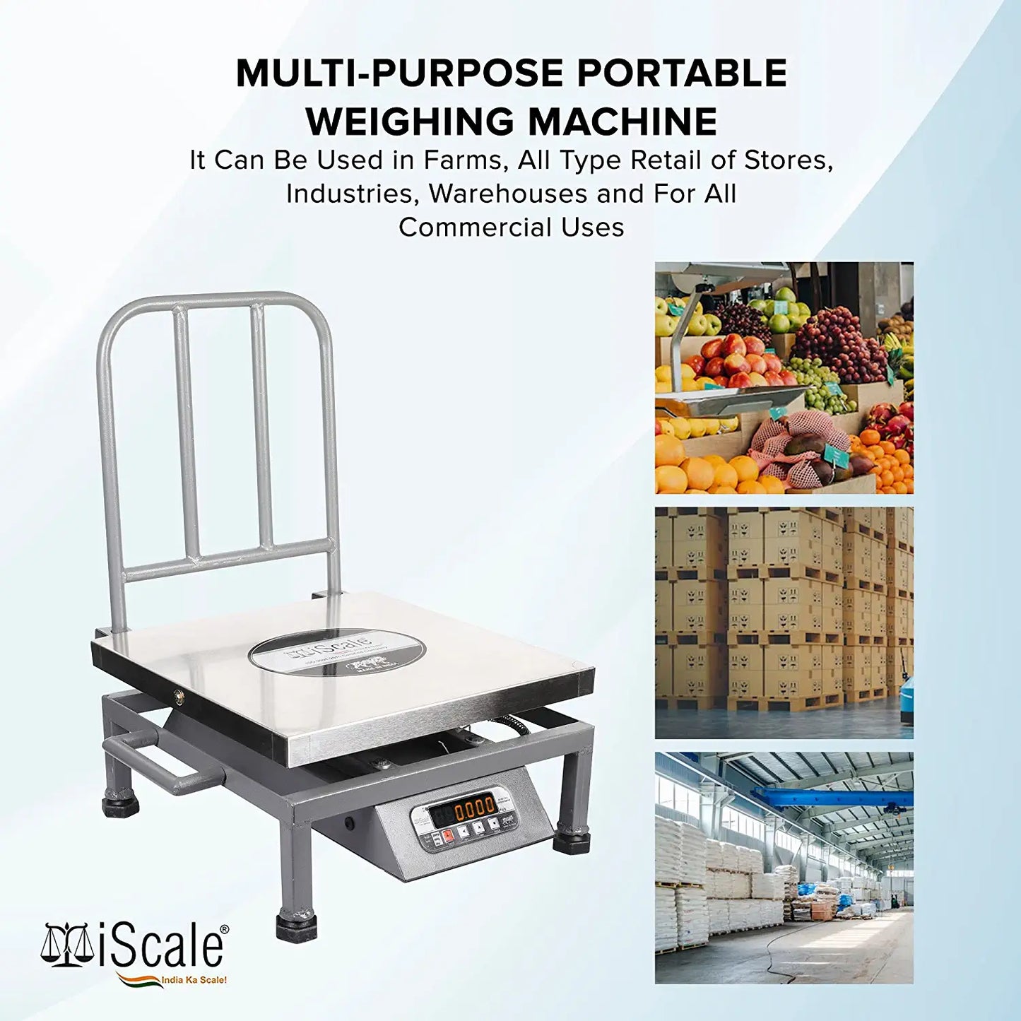 iScale i-22, 150kg x 20g commercial portable scale with stamp & certificate, 400x400mm SS Pan, Front & Back Red Display, Chargeable