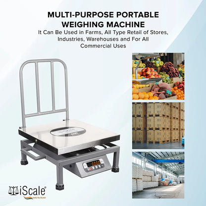 iScale i-22, 100kg x 10g commercial portable scale with stamp & certificate, 400x400mm SS Pan, Front & Back Red Display, Chargeable