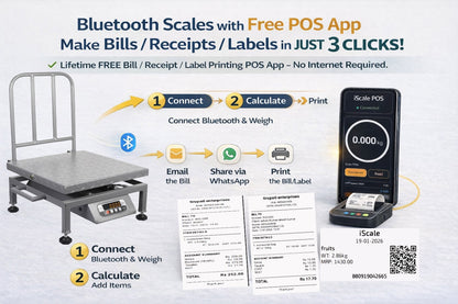 iScale i-23 Bluetooth Platform Scale | 100kg× 10g | MS Pan size 400x400mm | Front & Back Red Display | Free Android/Pc App Billing | For Commercial & Industrial Use