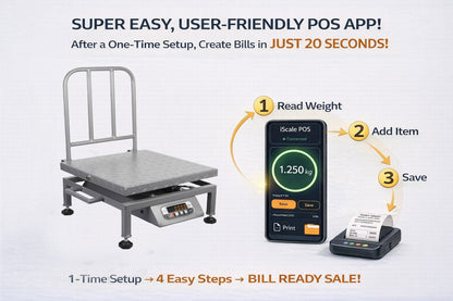 iScale i-23 Bluetooth Platform Scale | 100kg× 10g | MS Pan size 400x400mm | Front & Back Red Display | Free Android/Pc App Billing | For Commercial & Industrial Use