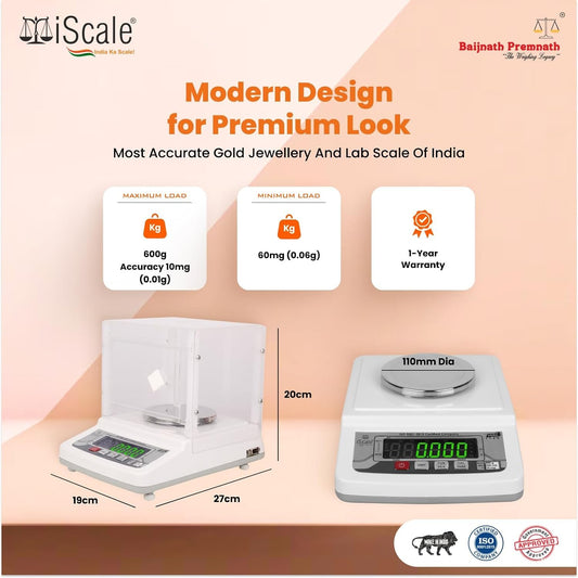 iScale i-31 600g x10mg (0.01g) Analytical Balance/Gold Weighing Scale for Jewelry, Labs and Commercial uses with Windshield Cover, Front & Back double display