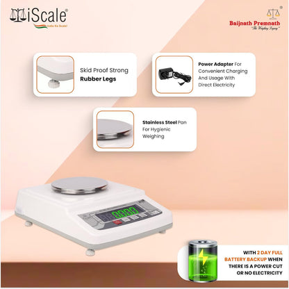 iScale i-32 1000g (1KG) x10mg (0.01g) Gold Weighing Scale for Jewelry Shops, Chemicals & Pharma with Windshield Cover, Double Side Display & Calibration Certificate (Stainless steel pan measures 110mm Dia)