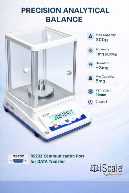 iScale Cerkel i-34 Analytical Balance 300g x 0.001g (1mg) | Repeatability ±3mg (0.003) | NABL Calibration Certificate & 200g Test Weight | Ideal for Gold Jewellery, Lab & Research purpose | RS232 Serial output for PC connectivity
