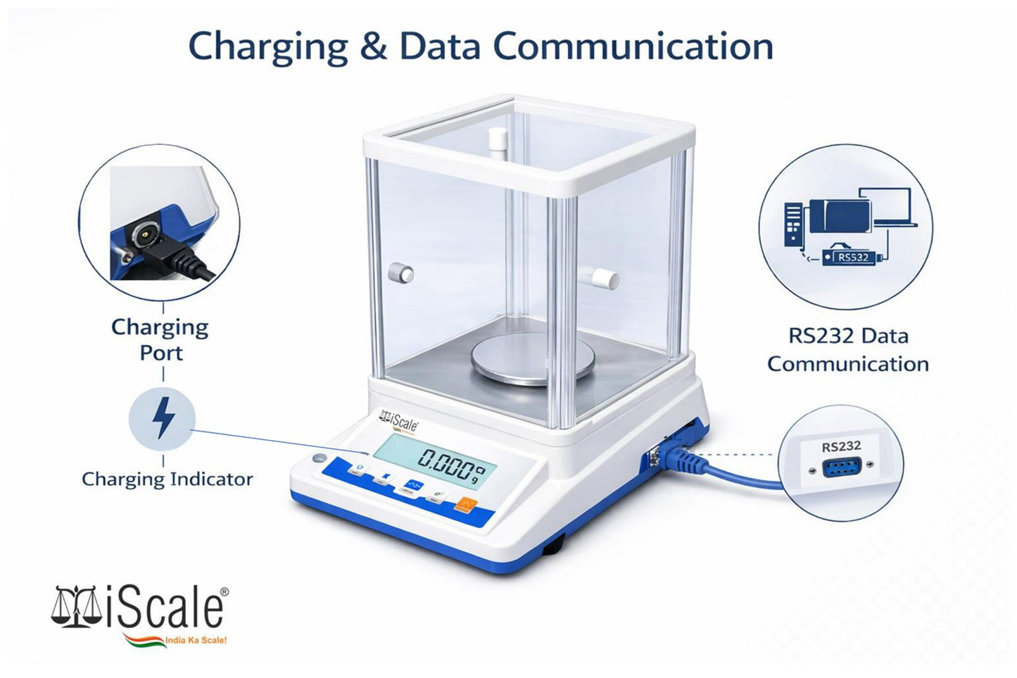 iScale Cerkel i-34 Analytical Balance 300g x 0.001g (1mg) | Repeatability ±3mg (0.003) | NABL Calibration Certificate & 200g Test Weight | Ideal for Gold Jewellery, Lab & Research purpose | RS232 Serial output for PC connectivity