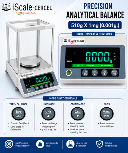 iScale Cerkel i-35 Analytical Balance 510g x 0.001g (1mg) |  NABL Calibration Certificate & 200g Test Weight | Ideal for Gold Jewellery, Lab & Research purpose |