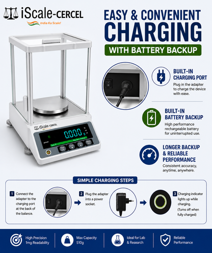 iScale Cerkel i-35 Analytical Balance 510g x 0.001g (1mg) |  NABL Calibration Certificate & 200g Test Weight | Ideal for Gold Jewellery, Lab & Research purpose |