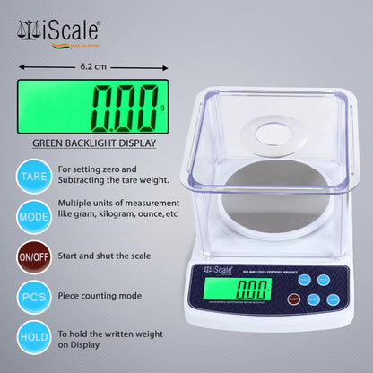 iScale i-400c Capacity 500g, Accuracy 10mg (0.01g) Analytical Balance for Labs and Gold Jewelry weighing with Windshield cover, Power Adapter & AAA Batteries (Domestic & Research Purpose)(Not A Legal Scale for Commercial use)