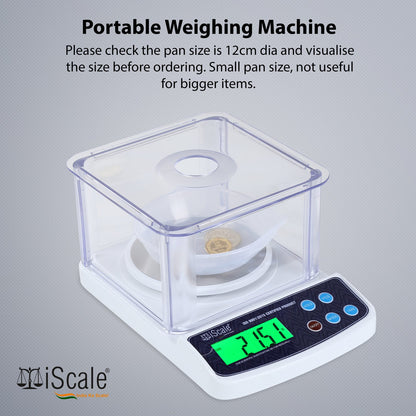 iScale i-400c Capacity 500g, Accuracy 10mg (0.01g) Analytical Balance for Labs and Gold Jewelry weighing with Windshield cover, Power Adapter & AAA Batteries (Domestic & Research Purpose)(Not A Legal Scale for Commercial use)