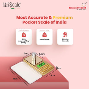 Baijnath Premnath KES Professional Pocket Scale - 200g x 0.01g Precision, Ideal for Jewelry and Lab Use - Golden Edition(Not A Legal Scale for Commercial use )