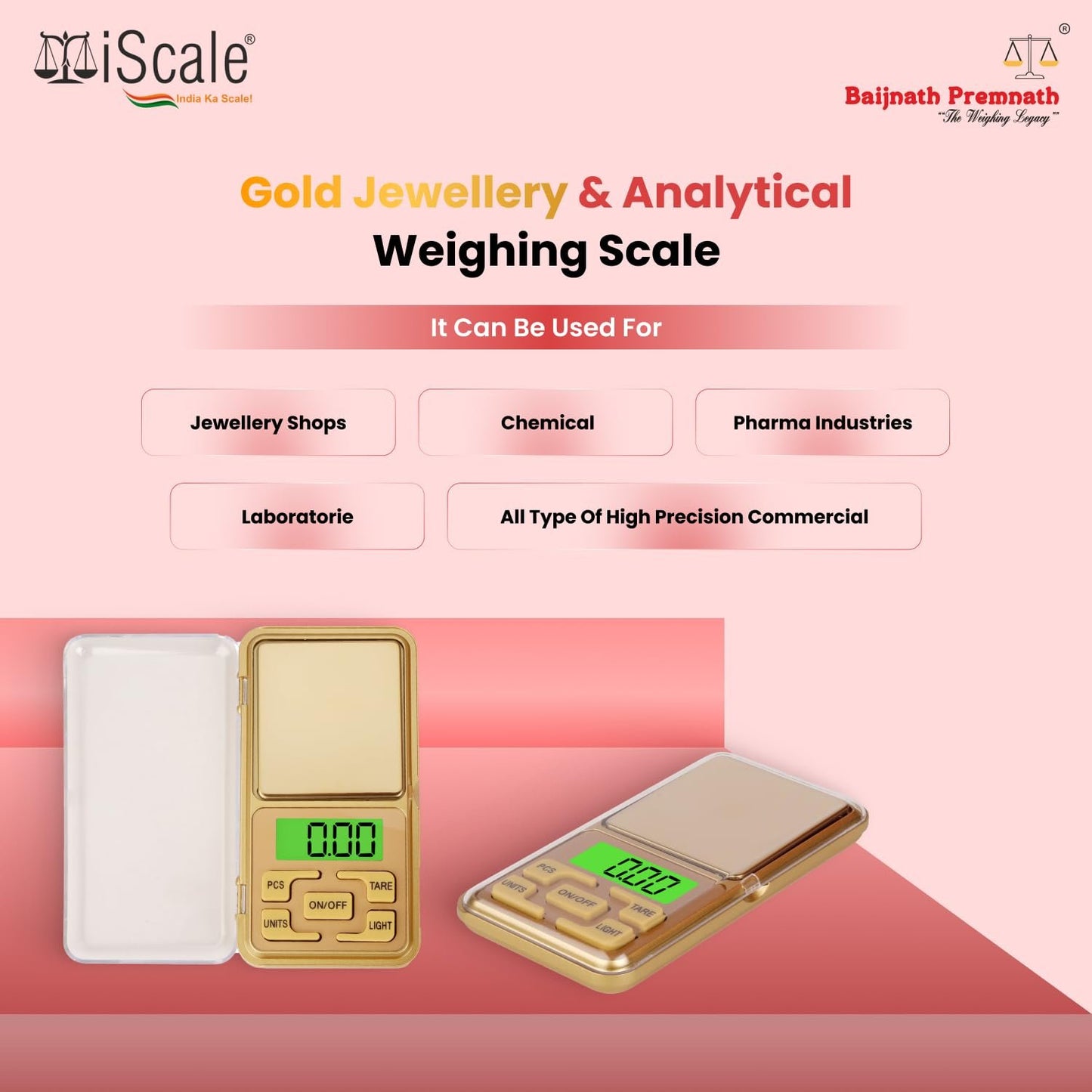Baijnath Premnath KES Professional Pocket Scale - 200g x 0.01g Precision, Ideal for Jewelry and Lab Use - Golden Edition(Not A Legal Scale for Commercial use )