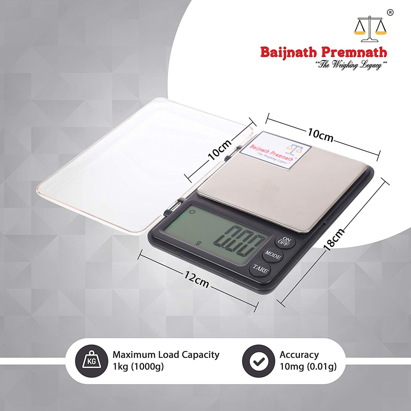 Baijnath Premnath Atom MH888 Palm Scale maximum weight 1kg (1000g) Accuracy 10mg (0.01g) Multipurpose Jewellery and medicine weighing scale (Not A Legal Scale for Commercial use)