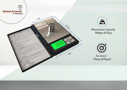 Baijnath Premnath Digital Notebook 500gm x 10mg (0.01g) Gold and Silver Jewellery, Chemical & Medicine Weighing Scale and for home and professionals
