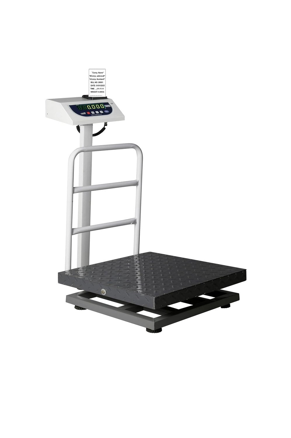 iScale P-200M: 200kg x 20g Commercial Scale with Weight Slip Printing by Built-in Thermal Printer, 500x500mm Mild Steel Chequered Platform, Calibration Certificate Included