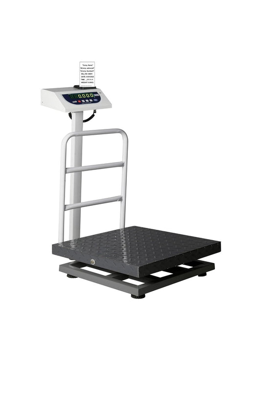 iScale P-200M: 200kg x 20g Commercial Scale with Weight Slip Printing by Built-in Thermal Printer, 500x500mm Mild Steel Chequered Platform, Calibration Certificate Included