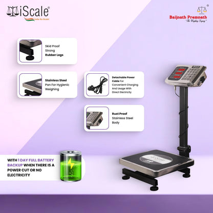 iScale i-10: 50kg x 5g Commercial Price Computing scale with stamp & certificate 20x30cm SS PanFront & Pole Red Display, Rechargeable
