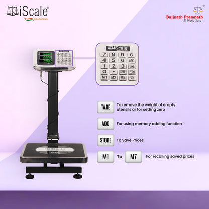 iScale i-10: 50kg x 5g Commercial Price Computing scale with stamp & certificate 20x30cm SS PanFront & Pole Red Display, Rechargeable