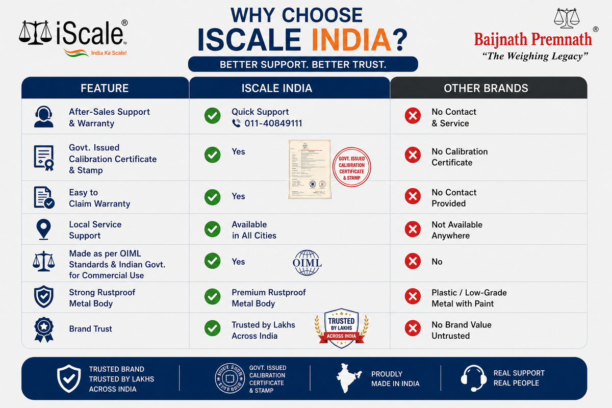 iScale i-08P: 30kg x 1g Price Computing & Piece Counting scale with stamp & certificate, SS Body, Front & Pole Green Display, Rechargeable