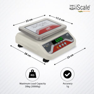 iScale i-04 Weight Capacity 20kg x 1g Digital Weighing Machine / Weighing Scale with Front and Back Green Double Display for Kirana Shop, Kitchen and Commercial Purposes (Stainless steel pan size 7×9 inches, 175x225mm)