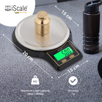 iScale Insignia Premium 10kg Digital Kitchen Weighing Scale & Food Weight Machine for Health, Fitness, Home Baking & Cooking with Stainless steel Pan 1 Year Warranty & Batteries Included