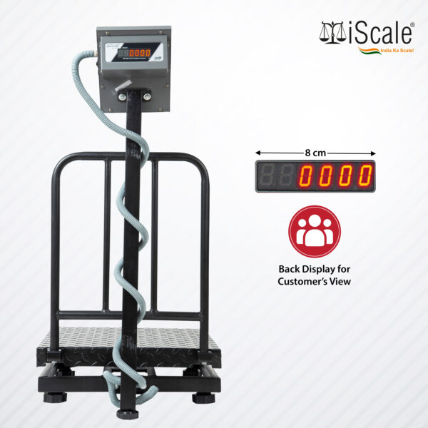 iScale i-17 Weight Capacity 200kg x 20g Accuracy, Chargeable Digital Weighing Machine/Electronic Weighing Scale with Front Back Double Red Display, Heavy-Duty Mild steel Chequered Pan size 20x20"