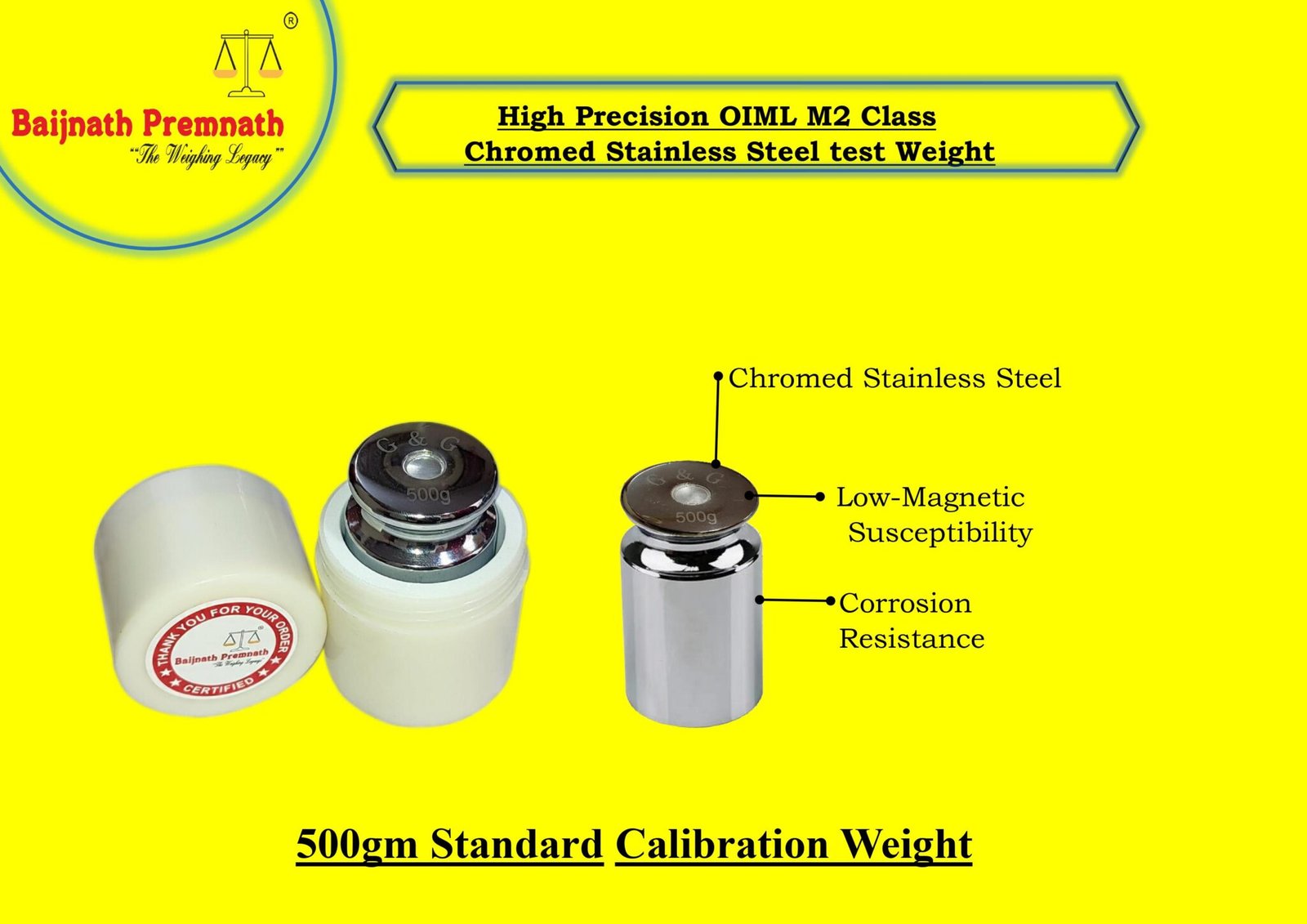 Calibration Weight ,  500g, OIML Class F2,  includes ISO 17025:2017 Cert. of Calibration